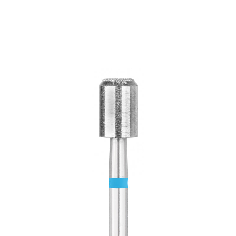 Exo Pro Diamond Front-Cut Cylinder Nail Drill Bit 5.0mm Blue Band - isolated on a white background
