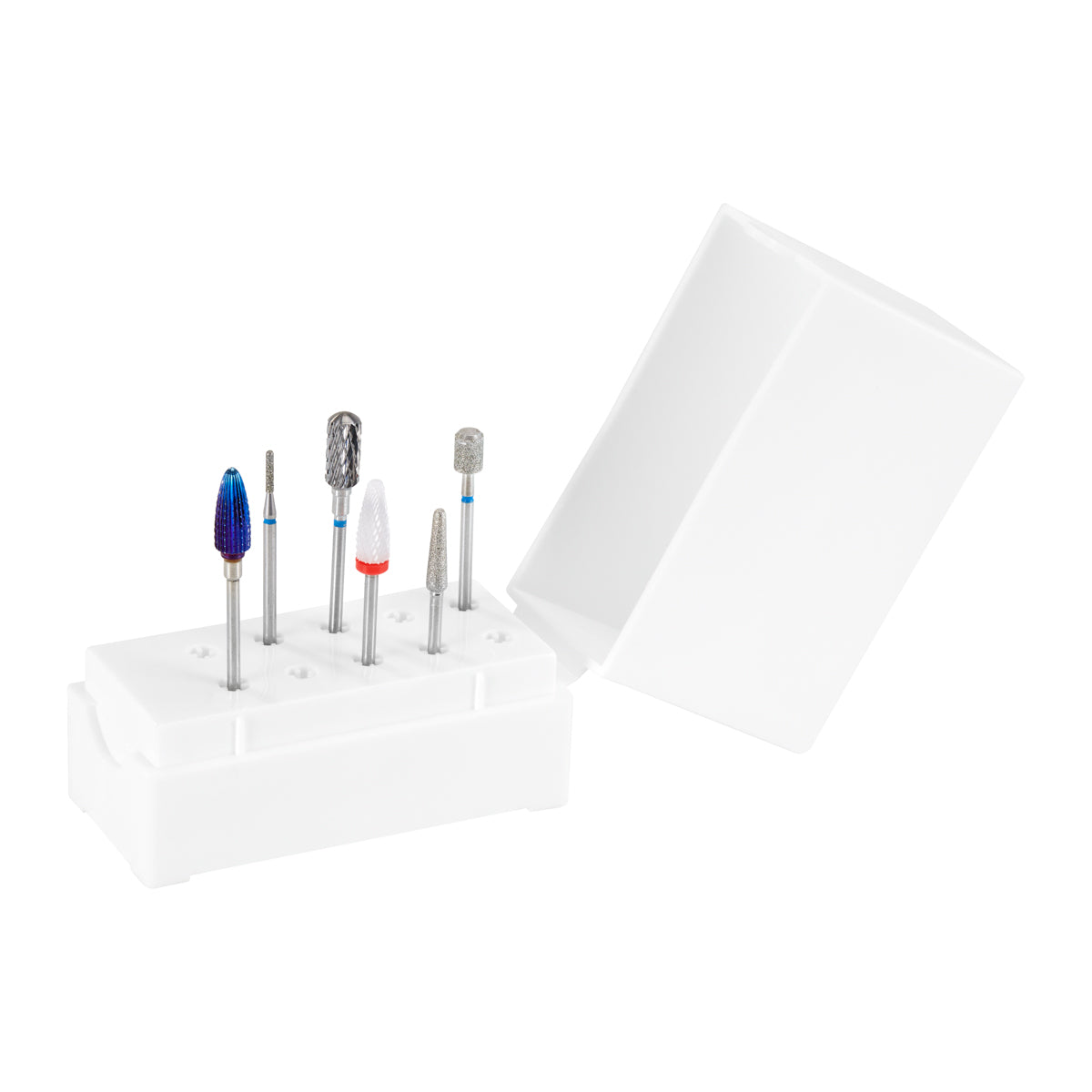 Exo Stand for Nail Drill Bits 2 - arranged with the included components on a white background