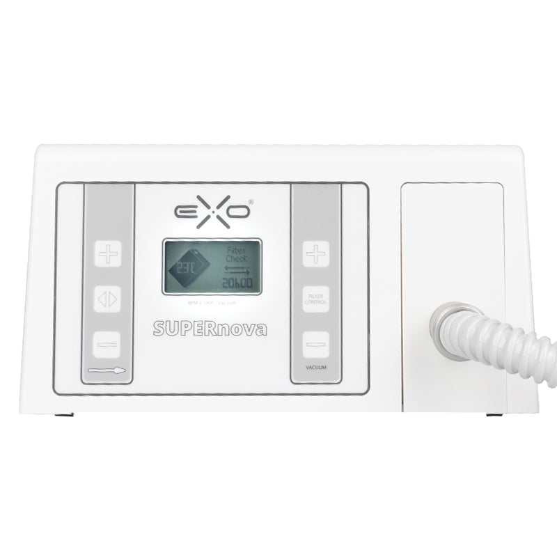 Exo Supernova Nail Drill With Dust Extractor - nail drill with handpiece and accessories on a white background