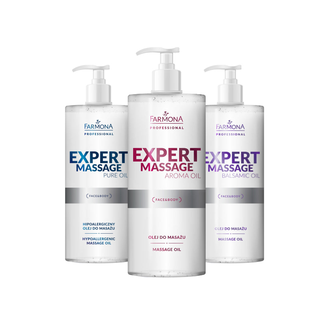 Farmona Professional Expert Massage Balsamic Oil Massage Oil - arranged with the included components on a white background