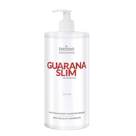 Farmona Professional Guarana Slim Anti-Cellulite Massage Oil - arranged with the included components on a white background