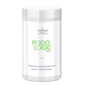 Farmona Professional Podologic Herbal Softening Foot Bath Pearls - arranged with the included components on a white background