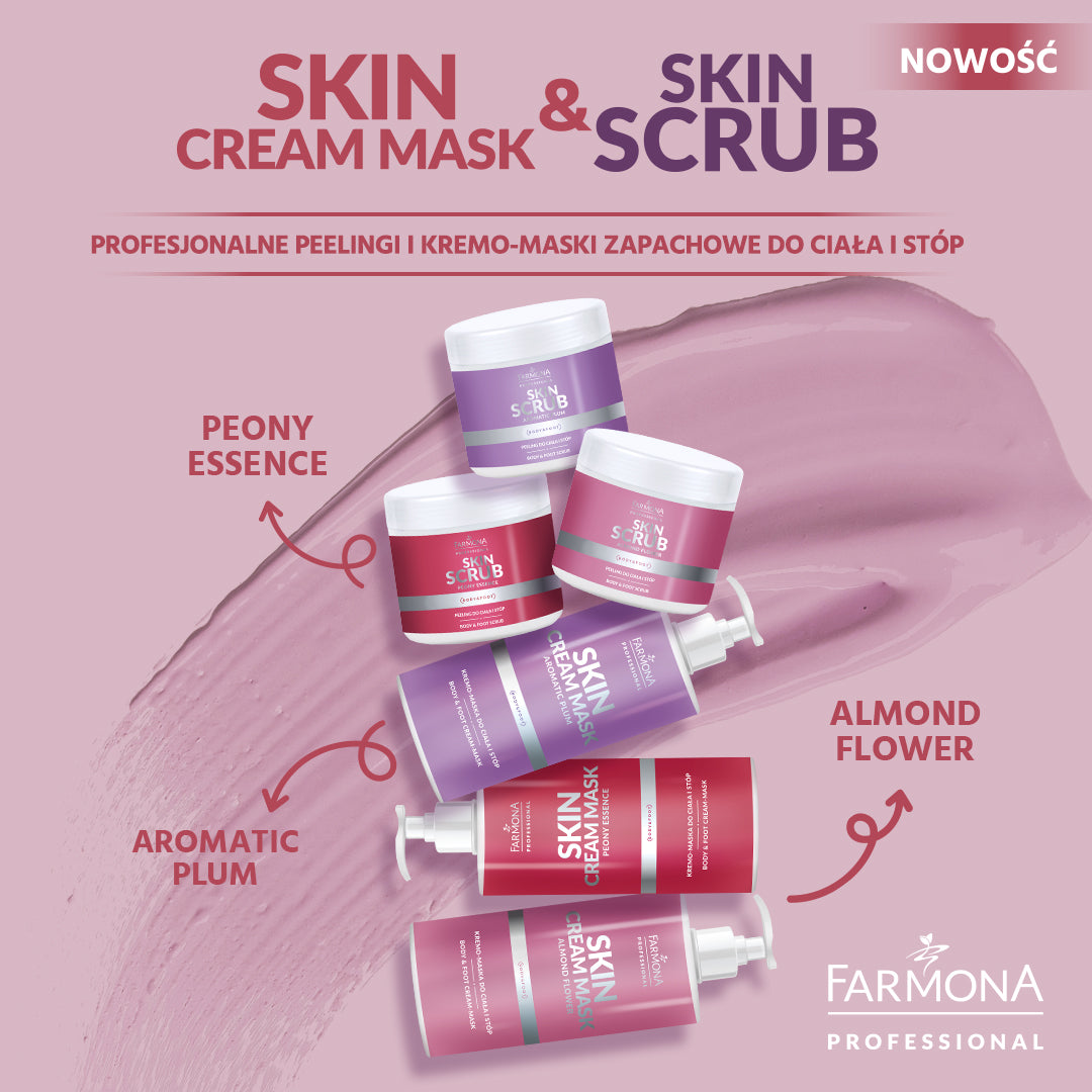Farmona Professional Skin Scrub Aromatic Plum Body & Foot Scrub - product displayed with its packaging on a dark background