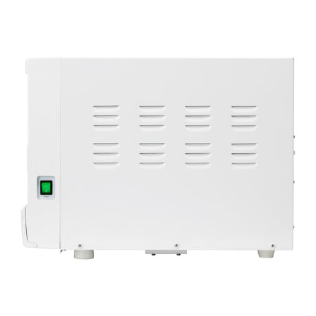 Fomos Foster 12L autoclave: side view with ventilation slots and green power switch