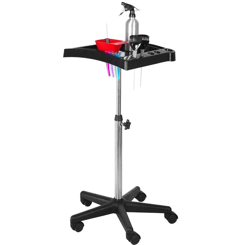 Gabbiano 006 Hairdressing Trolley Black - front view showing the storage and construction details