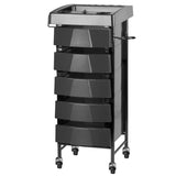 Gabbiano 008 Hairdressing Trolley Black - front view showing the storage and construction details