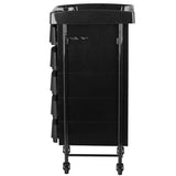 Gabbiano 008 Hairdressing Trolley Black - front view showing the storage and construction details
