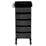 Gabbiano 008 Hairdressing Trolley Black - front view showing the storage and construction details