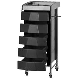 Gabbiano 008 Hairdressing Trolley Black - front view showing the storage and construction details