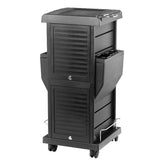 Gabbiano 100C Hairdressing Trolley Black - front view showing the storage and construction details