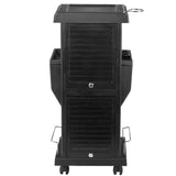 Gabbiano 100C Hairdressing Trolley Black - front view showing the storage and construction details