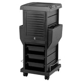 Gabbiano 100C Hairdressing Trolley Black - front view showing the storage and construction details