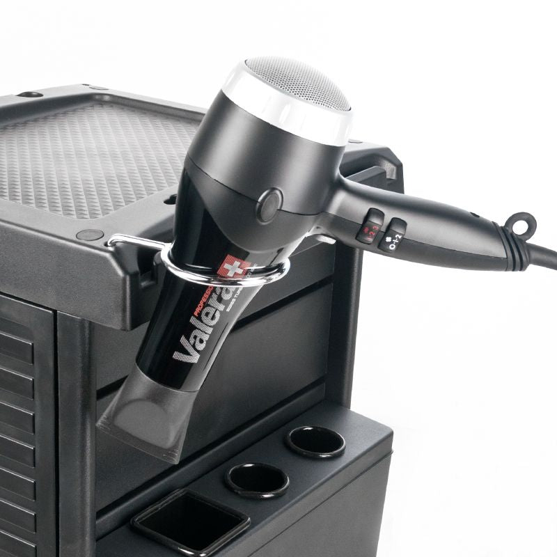 Gabbiano 100C Hairdressing Trolley Black - displayed in a professional treatment-room setting