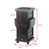 Gabbiano 100C Hairdressing Trolley Black - dimensions and measurements shown