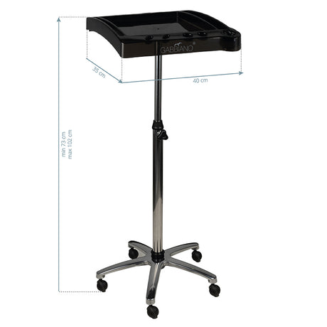 Gabbiano 265 Hairdressing Trolley Black - front view showing the storage and construction details
