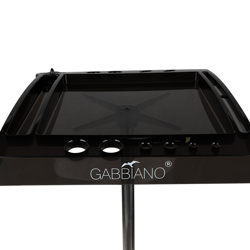 Gabbiano 265 Hairdressing Trolley Black - front view showing the storage and construction details