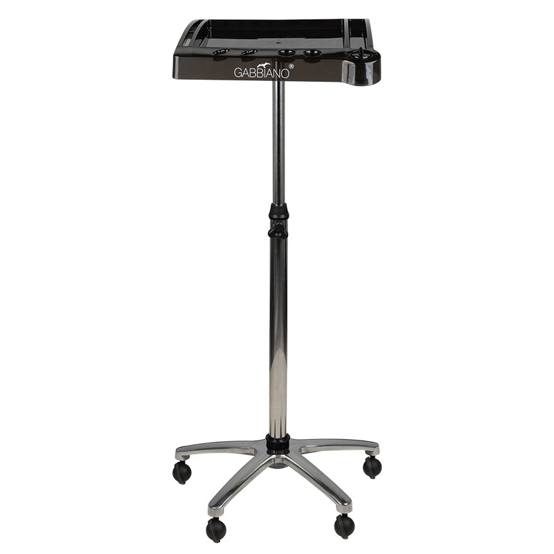 Gabbiano 265 Hairdressing Trolley Black - front view showing the storage and construction details