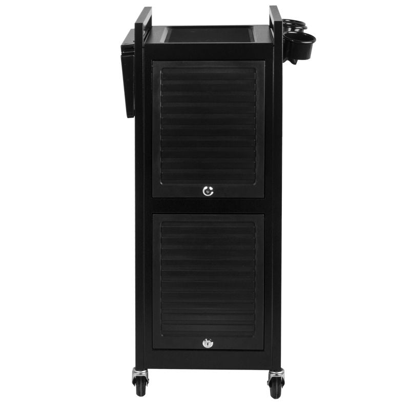 Gabbiano 401 Deluxe Hairdressing Trolley - front view showing the storage and construction details