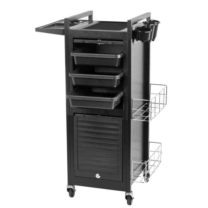 Gabbiano 401 Deluxe Hairdressing Trolley - front view showing the storage and construction details