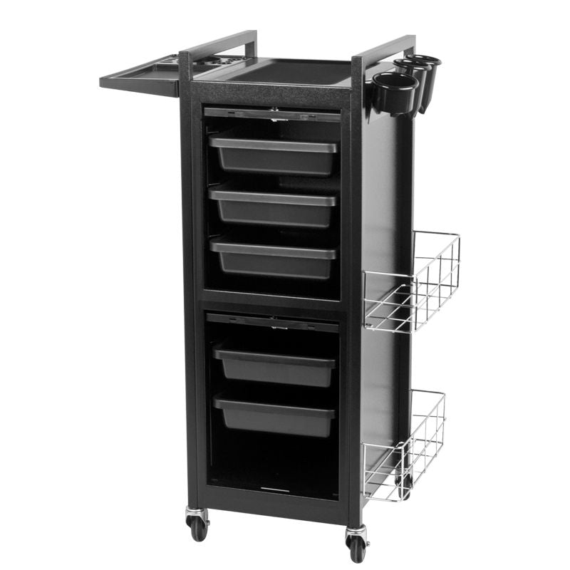 Gabbiano 401 Deluxe Hairdressing Trolley - front view showing the storage and construction details