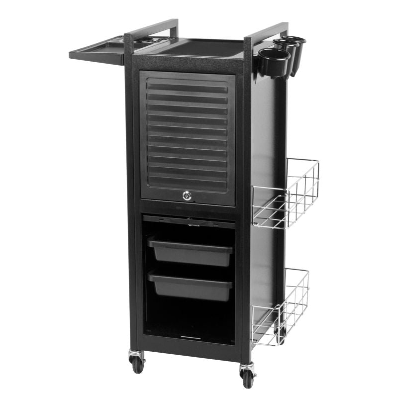 Gabbiano 401 Deluxe Hairdressing Trolley - front view showing the storage and construction details