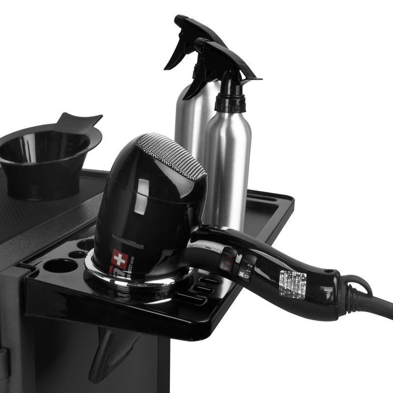 Gabbiano 500 Deluxe Hairdressing Trolley Black - displayed in a professional treatment-room setting
