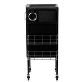 Gabbiano 500 Deluxe Hairdressing Trolley Black - front view showing the storage and construction details