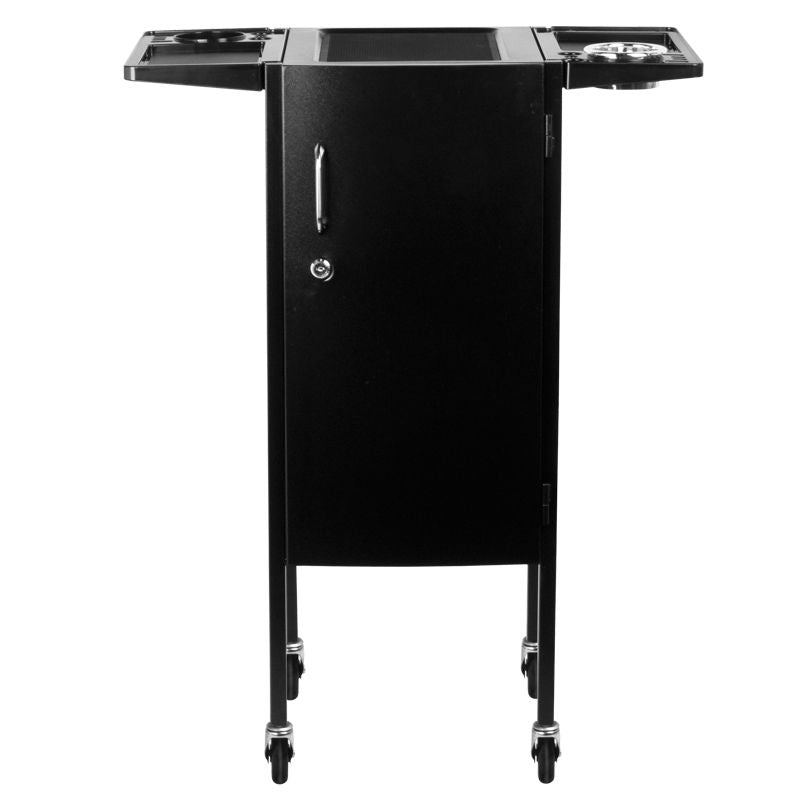 Gabbiano 500 Deluxe Hairdressing Trolley Black - front view showing the storage and construction details