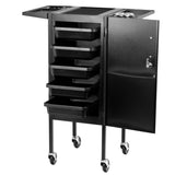 Gabbiano 500 Deluxe Hairdressing Trolley Black - front view showing the storage and construction details