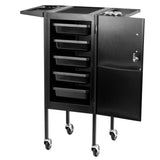 Gabbiano 500 Deluxe Hairdressing Trolley Black - front view showing the storage and construction details