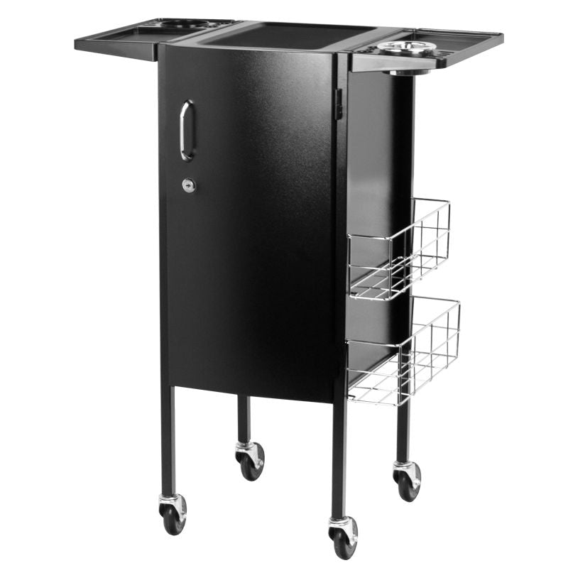 Gabbiano 500 Deluxe Hairdressing Trolley Black - front view showing the storage and construction details