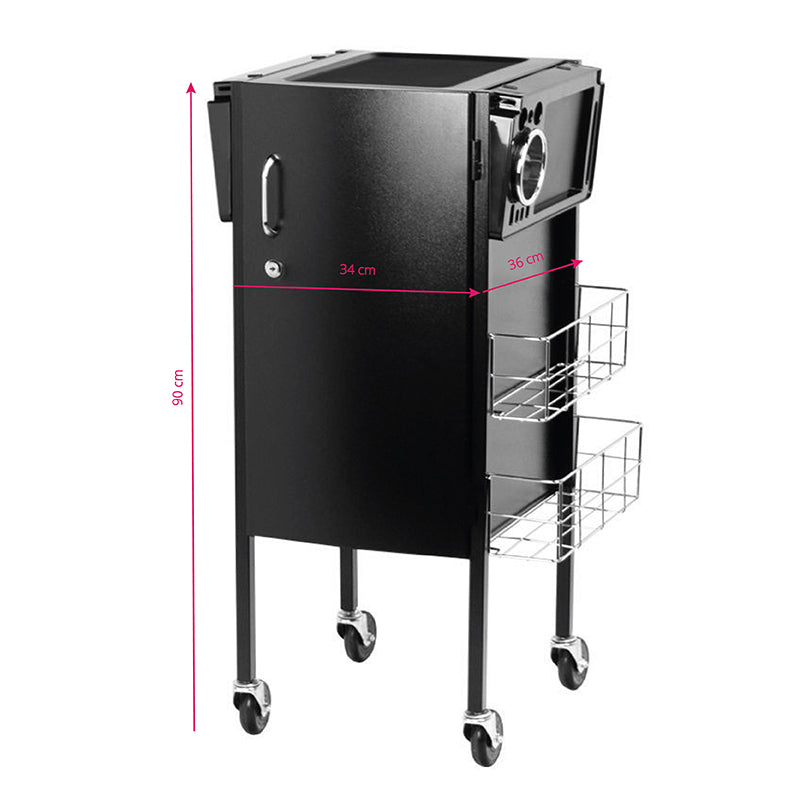 Gabbiano 500 Deluxe Hairdressing Trolley Black - front view showing the storage and construction details