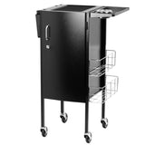 Gabbiano 500 Deluxe Hairdressing Trolley Black - front view showing the storage and construction details
