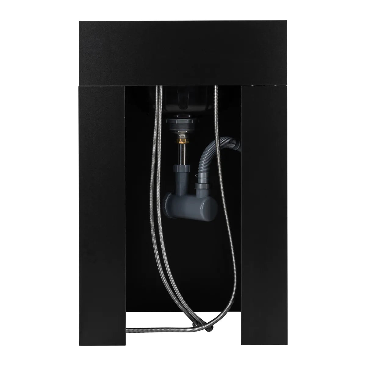 Rear plumbing access and hoses inside Gabbiano 5023 wash station