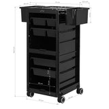 Gabbiano 68B Hairdressing Trolley Black - front view showing the storage and construction details