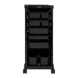 Gabbiano 68B Hairdressing Trolley Black - front view showing the storage and construction details