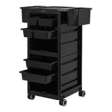 Gabbiano 68B Hairdressing Trolley Black - front view showing the storage and construction details