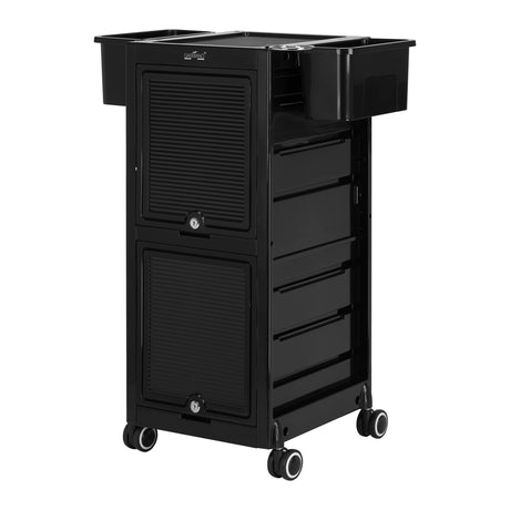 Gabbiano 68C Hairdressing Trolley Black - front view showing the storage and construction details