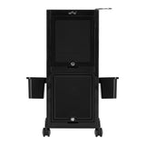 Gabbiano 68C Hairdressing Trolley Black - front view showing the storage and construction details