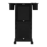 Gabbiano 68C Hairdressing Trolley Black - front view showing the storage and construction details