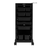 Gabbiano 68C Hairdressing Trolley Black - front view showing the storage and construction details