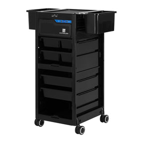 Gabbiano 68UV Hairdressing Trolley With UV Steriliser Black - front view showing the storage and construction details