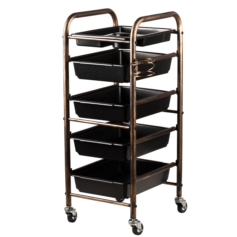 Gabbiano 8-76 Hairdressing Trolley Helper - front view showing the storage and construction details