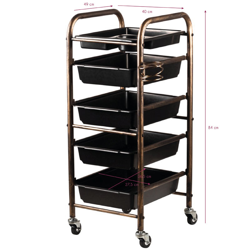 Gabbiano 8-76 Hairdressing Trolley Helper - front view showing the storage and construction details