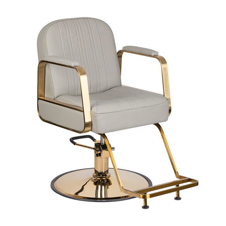 Gabbiano Acri Hair Salon Styling Chair Beige With Gold Base - angled front view on a white background