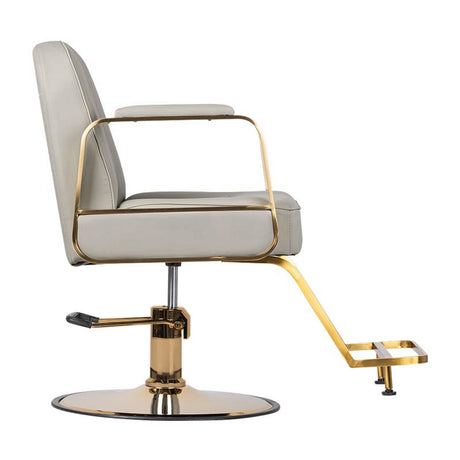Gabbiano Acri Hair Salon Styling Chair Beige With Gold Base - side view on a white background