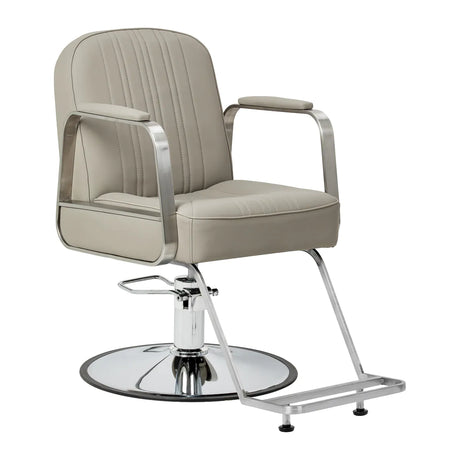 Gabbiano Acri Hair Salon Styling Chair Beige With Silver Base - angled front view on a white background