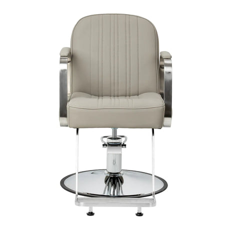 Gabbiano Acri Hair Salon Styling Chair Beige With Silver Base - side view on a white background