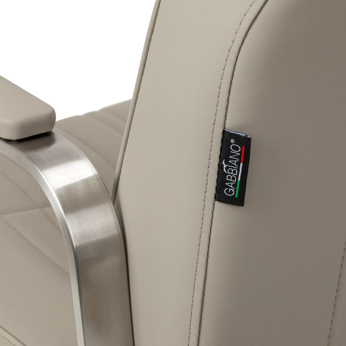Gabbiano Acri Hair Salon Styling Chair Beige With Silver Base - close-up of the upholstery and construction details
