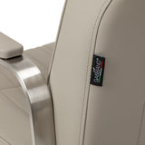Gabbiano Acri Hair Salon Styling Chair Beige With Silver Base - close-up of the upholstery and construction details